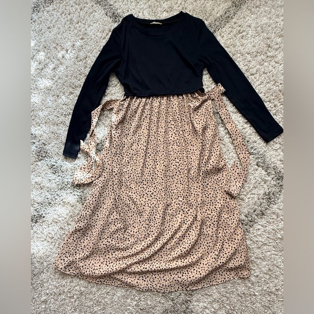 Maternity Nursing Black and Tan Polka Dot Dress